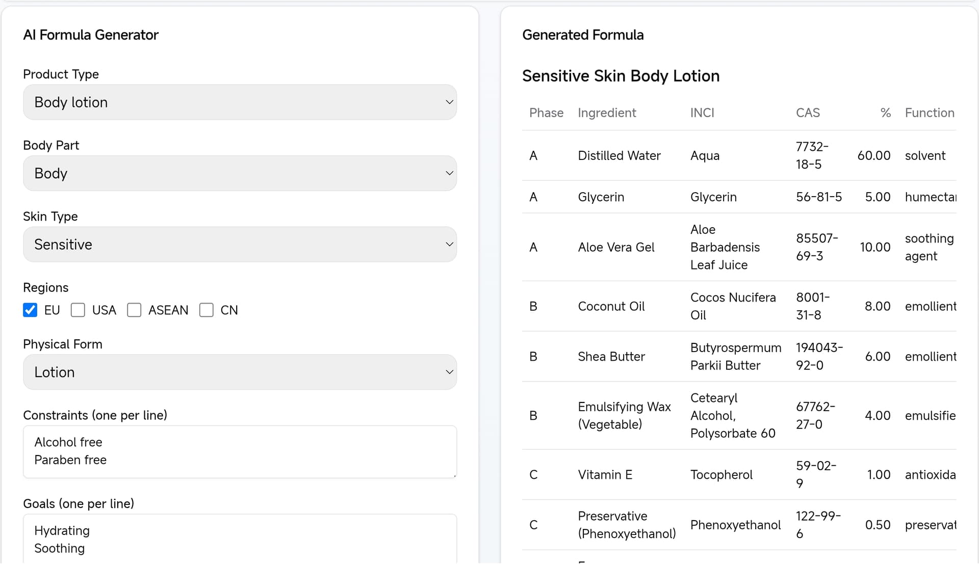 AI Formula Generator AI Formula Generator - cosmetics formulation software