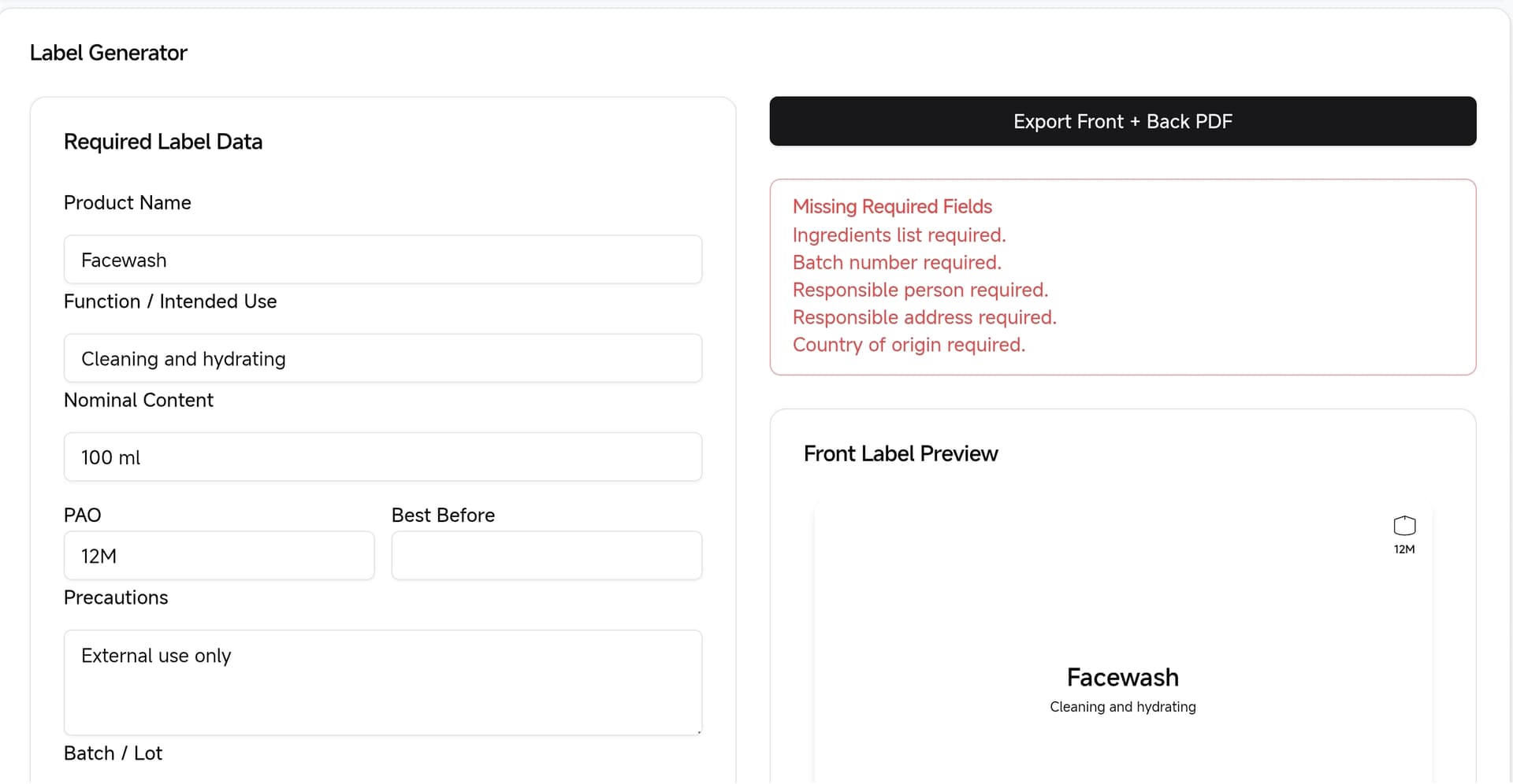EU Label Generator Cosmetic label generator with INCI and barcode support