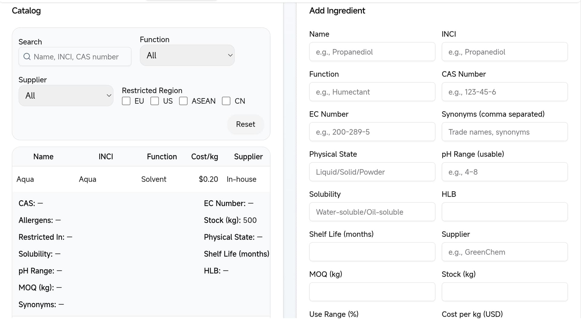 Ingredients Database Ingredients database for cosmetics R&D